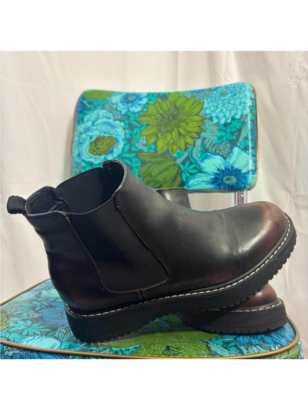 Madden‎ Girl Kween Chunky Chelsea Ankle Boots Brown+Black Women’s Size 6.5 - Picture 13 of 14